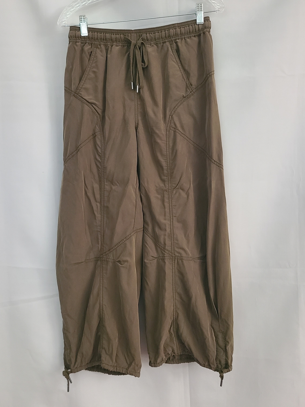 By Anthropologie Sz XS Dark Green Pull On Lightweight Wide Leg Cinch Ankle Pant